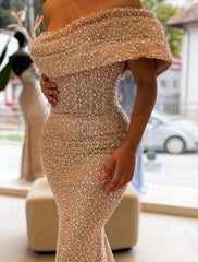 Mermaid / Trumpet Evening Gown Elegant Dress Formal Floor Length Sleeveless Off Shoulder Sequined with Sequin