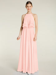 Two Layers Ruffles Bodice Chiffon Dresses Pearl Pink
