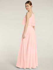 Two Layers Ruffles Bodice Chiffon Dresses Pearl Pink