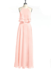 Two Layers Ruffles Bodice Chiffon Dresses Pearl Pink