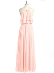 Two Layers Ruffles Bodice Chiffon Dresses Pearl Pink