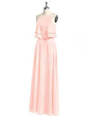 Two Layers Ruffles Bodice Chiffon Dresses Pearl Pink