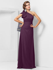 Sheath / Column Elegant Dress Wedding Guest Formal Evening Floor Length Sleeveless One Shoulder Bridesmaid Dress Chiffon with Sash / Ribbon Appliques