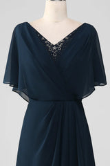 A-Line V-Neck Asymmetrical Sequins Mother of the Bride Dress With Beading