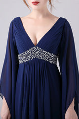 A-Line V-Neck Chiffon Floor-Length Mother Of the Bride Dress With Pleated