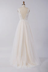 Geweldige lange A-Line Appliques Lace Tule Open Back Wedding Jurk