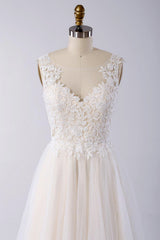 Geweldige lange A-Line Appliques Lace Tule Open Back Wedding Jurk