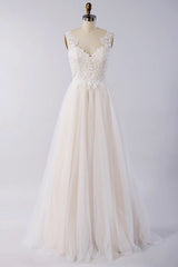 Geweldige lange A-Line Appliques Lace Tule Open Back Wedding Jurk
