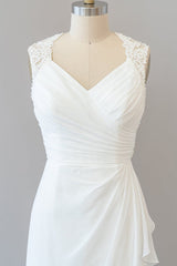 Geweldige lange schede kant chiffon backless trouwjurk