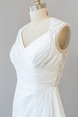 Geweldige lange schede kant chiffon backless trouwjurk