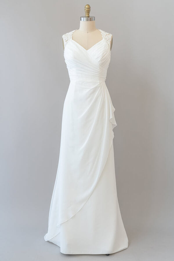 Geweldige lange schede kant chiffon backless trouwjurk