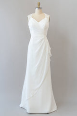 Geweldige lange schede kant chiffon backless trouwjurk