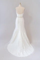 Awesome Ruffle Strapless Lace Sheath Wedding Dress