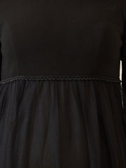 A-Line Mother of the Bride Dress Maternity Elegant Off Shoulder Floor Length Tulle Long Sleeve with Tier Black