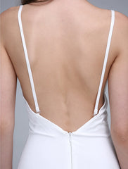 Sheath / Column Bridesmaid Dress Bateau Neck Sleeveless Open Back Ankle Length Chiffon / Jersey with Split Front