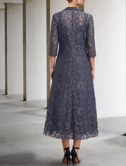 Aimishang  A-Line Mother of the Bride Dress Elegant V Neck Tea Length Chiffon Lace Sleeveless Jacket Dresses with Tier Solid Color