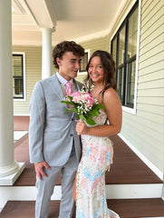(out of stock)White gorgeous shiny exquisite beaded spaghetti strap sequined backless long chiffon ball gown prom dress evening gown holiday party dress gh2799