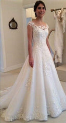 Wholesale Lace Wedding Dress Cap Sleeves, Bridal Gown ,Dresses For Brides
