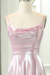 A-Line Spaghetti Straps Long Prom Dress With Slit Pure Color