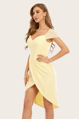 Yellow Bodycon Bridesmaid Dress with Pleats