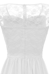 Elegant White Long Lace Dress with Cap Sleeves
