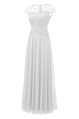 Elegant White Long Lace Dress with Cap Sleeves
