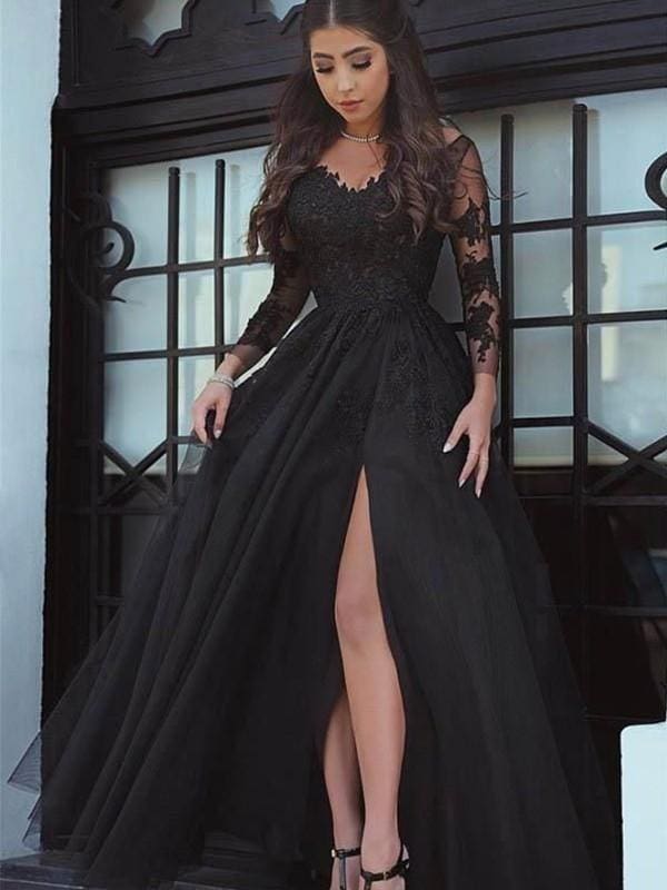 BA6538 Sleeves Off-the-Shoulder Sweep/Brush Train Lace With Applique Dresses