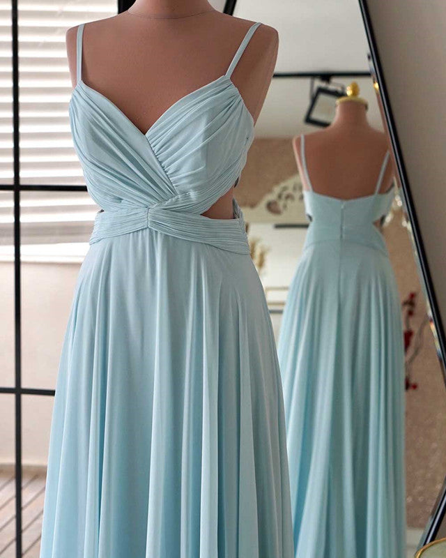 Ruched V Neck Floor Length Chiffon Dresses