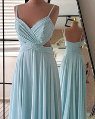 Ruched V Neck Floor Length Chiffon Dresses
