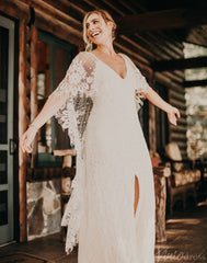 Backless Beach Boho Lace Wedding Dresses Extra Long Batwing Sleeves VW2219