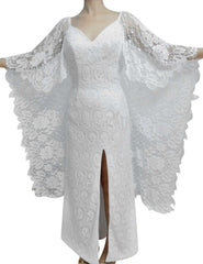 Backless Beach Boho Lace Wedding Dresses Extra Long Batwing Sleeves VW2219