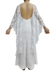 Backless Beach Boho Lace Wedding Dresses Extra Long Batwing Sleeves VW2219