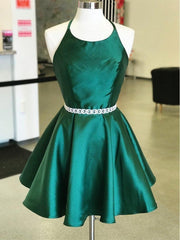 Robes de bal courtes vert foncé sans dos, robes de retour à retour formel vert foncé