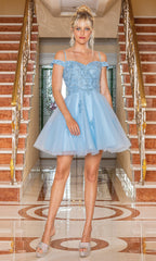 Cold-Shoulder Short Embroidered Homecoming Dress