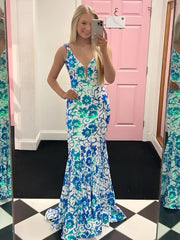 Bailey | Pink V Neck Sequin Lace Mermaid Prom Dress