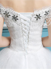 Ball Gown Wedding Dresses Off Shoulder Floor Length Lace Tulle Polyester Sleeveless Romantic