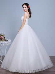 Ball Gown Wedding Dresses Sweetheart Neckline Floor Length Lace Tulle Polyester Sleeveless Romantic Glamorous Sexy