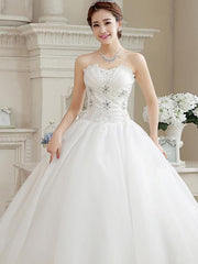 Ball Gown Wedding Dresses Sweetheart Neckline Floor Length Organza Strapless Glamorous Sparkle & Shine