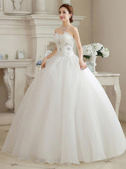 Ball Gown Wedding Dresses Sweetheart Neckline Floor Length Organza Strapless Glamorous Sparkle & Shine