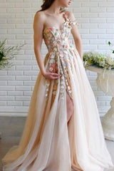 Ballbella Modern One Shoulder Flowers Prom Dress With Slit Long