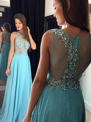 Bateau Sleeveless Floor-Length A-line With Beading Chiffon Dresses