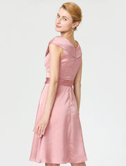 Aimishang A-Line Mother of the Bride Dress Elegant V Neck Knee Length Satin Chiffon Short Sleeve No with Sash / Ribbon Pleats Beading