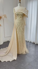 Vintage Shiny Beaded Long-sleeve Mermaid Long Prom Dress Evening Dress HZ1024
