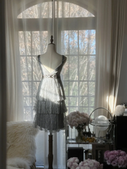 Retro Silvery V-neck Gorgeous Sparkling Chiffon Tiered Evening Dress Prom Dress HZ1024