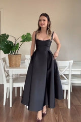 Classy Black Party Dresses Satin Midi Club Dinner Dress