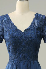 A-Line Applique Short Sleeve Mother of the Bride Dress