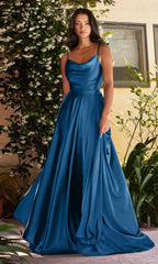 Cowl-Neck Long Satin Prom Dress BD104