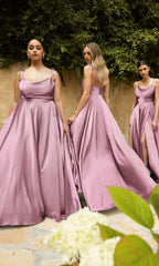 Cowl-Neck Long Satin Prom Dress BD104