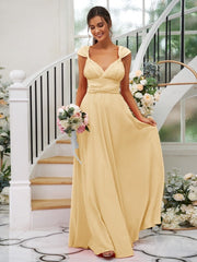 A-Line/Princess Jersey Ruched V-neck Sleeveless Floor-Length Bridesmaid Dresses