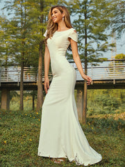 Sheath/Column Stretch Crepe Ruched Scoop Short Sleeves Sweep/Brush Train Bridesmaid Dresses